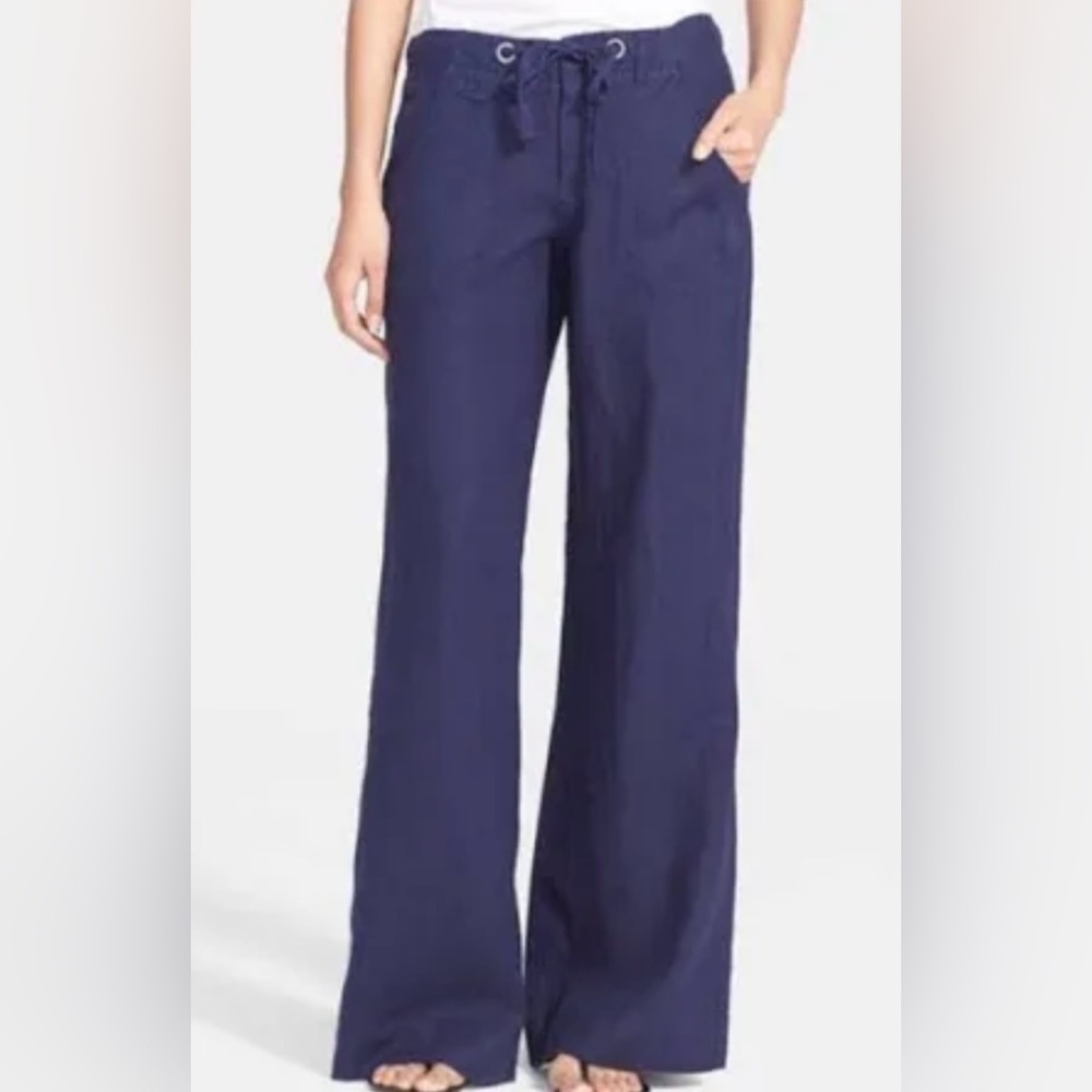 Joie Navy Washable Linen Wide Leg Drawstring Pants Size 4